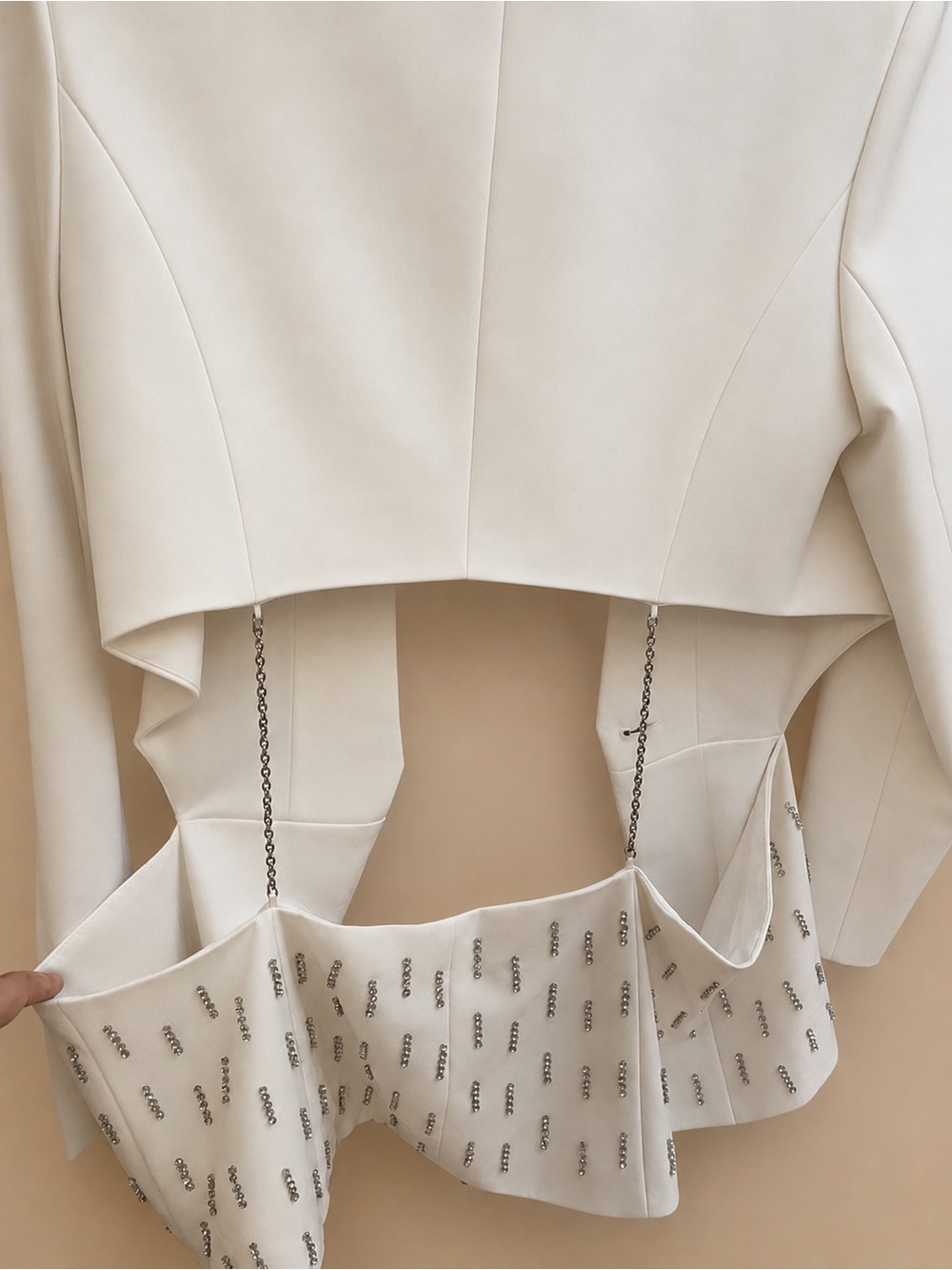 White Rhinestone Cutout Chain Blazer - Picture 4 of 6